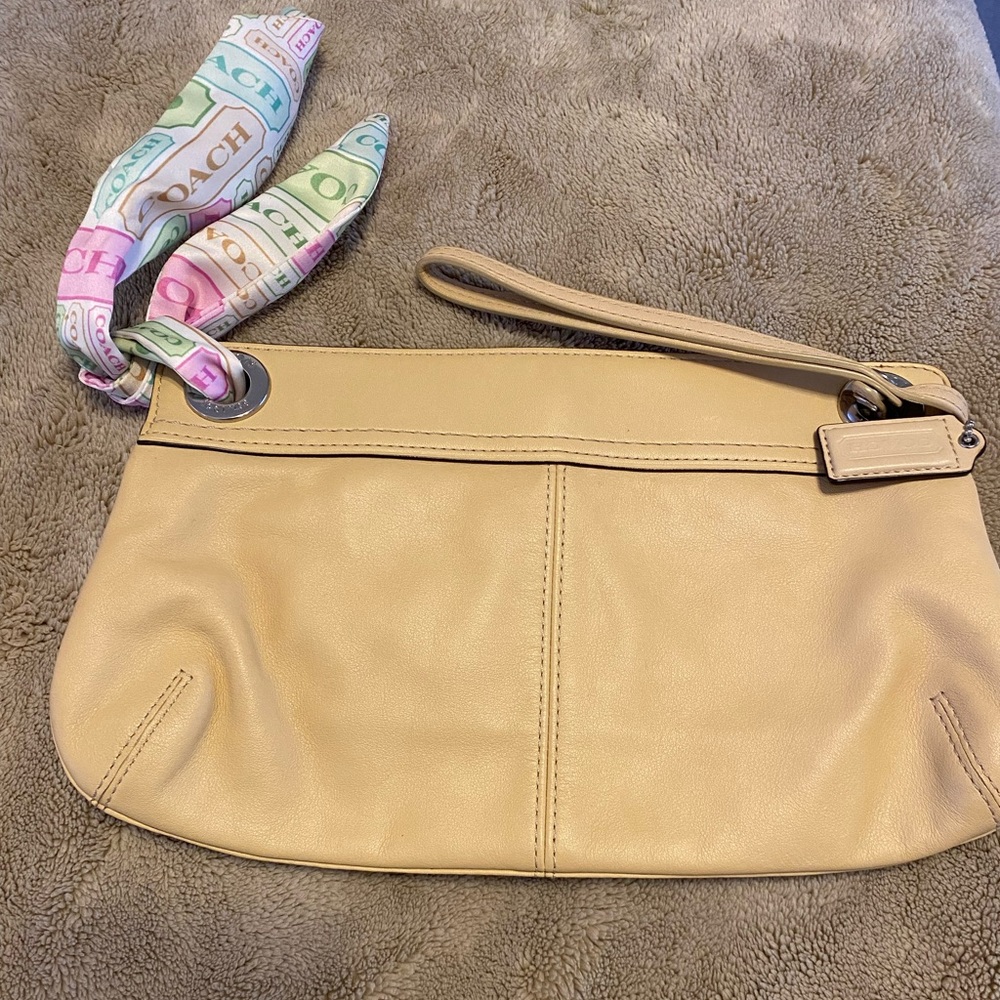 Coach Kyra Soft Khaki Leather Clutch Bag